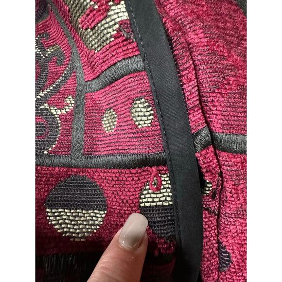Mary McFadden Jacket Full Zip Tapestry Red Chenille Abstract Ethnic Cultural 1X - Picture 6 of 8